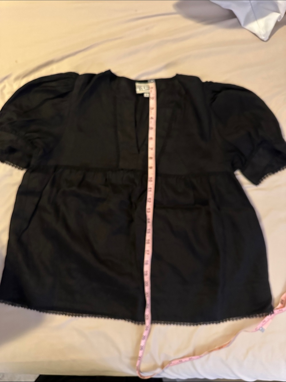 Tuckernuck After Hours Indra Linen Puff Sleeve Blouse in Black Size M - Picture 10 of 11